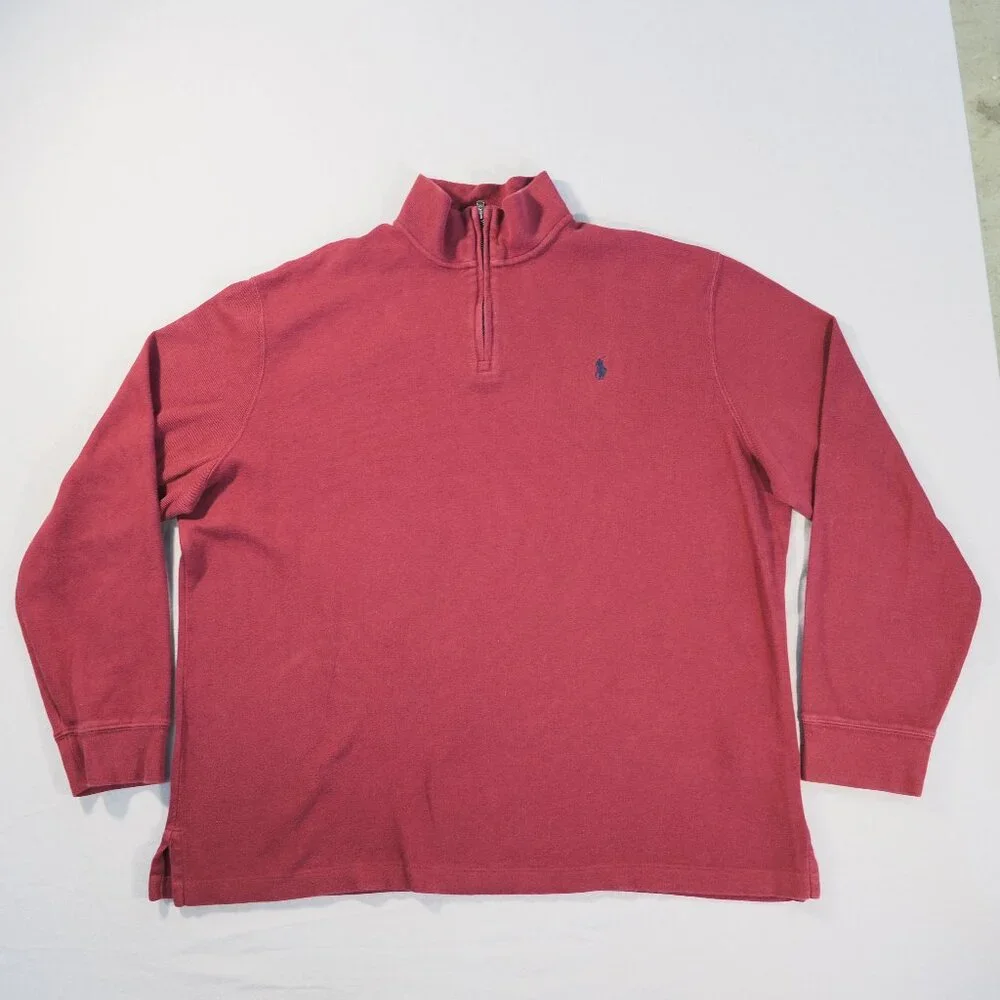 Polo Ralph Lauren Shirt Mens Extra Large Red Maroon Estate Rib 1/4 Zip Pullover